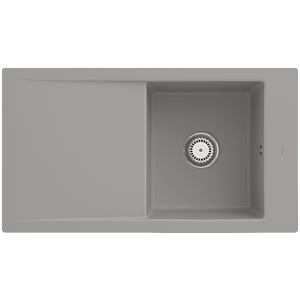 Villeroy et Boch Timeline 50 Évier plat à chasse d&#39;eau 33071FKD avec garniture de vidage et commande manuelle, Fossil