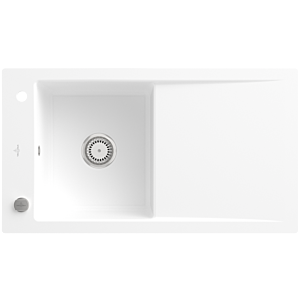 Villeroy und Boch Timeline 50 Flat Flächenbündige Spüle 33072FRW mit Ablaufgarnitur und Exzenterbetätigung, Stone White