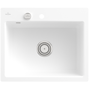 Villeroy und Boch Subway Flächenbündige Spüle 33092FRW mit Ablaufgarnitur und Excenterbetätigung, Stone White