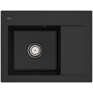 Évier encastrable compact Villeroy et Boch Subway 45 331201J0 à gauche, avec garniture de vidage , commande manuelle, 650 x 510 mm, chromite CeramicPlus