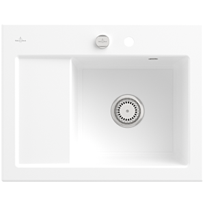 Villeroy and Boch Subway 45 Compact Sink 331302RW right, with waste set, pop-up waste, 650 x 510 mm, stone white CeramicPlus