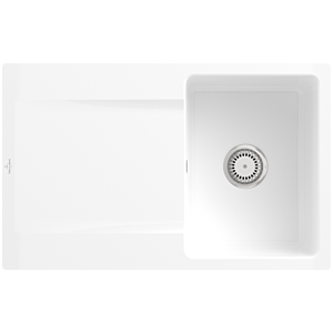 Villeroy und Boch Flächenbündige Spüle 33341FR1 mit Ablaufgarnitur und Handbetätigung, weiß