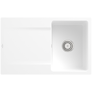 Villeroy und Boch Flächenbündige Spüle 33341FRW mit Ablaufgarnitur und Handbetätigung, Stone White