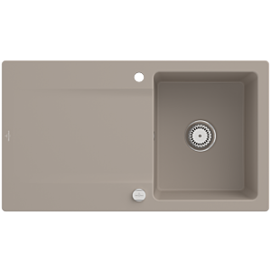 Villeroy and Boch Siluet sink 333502AM with drain fitting and eccentric operation, Almond