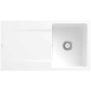 Villeroy et Boch Évier affleurant 33351FRW avec garniture de vidage et commande manuelle, Stone White