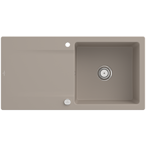 Villeroy and Boch Siluet sink 333602AM with drain fitting and eccentric actuation, Almond