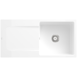 Villeroy und Boch Siluet Flächenbündige Spüle 33361FR1 mit Ablaufgarnitur und Handbetätigung, weiß