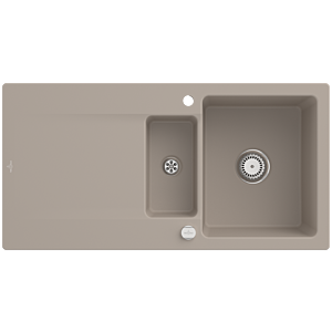 Villeroy and Boch Siluet sink 333702AM with drain fitting and eccentric actuation, Almond