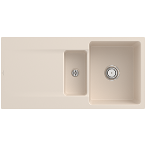 Villeroy und Boch Siluet Flächenbündige Spüle 33371FFU mit Ablaufgarnitur und Handbetätigung, Ivory