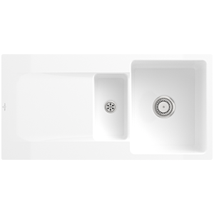 Villeroy und Boch Siluet Flächenbündige Spüle 33371FR1 mit Ablaufgarnitur und Handbetätigung, weiß