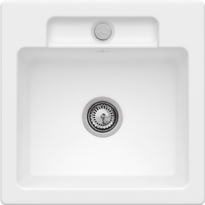 Villeroy et Boch Siluet évier à chasse d&#39;eau 33452FRW avec garniture de vidage et actionnement excentrique, Stone White