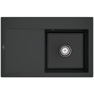 Villeroy et Boch Subway Style 45 évier encastrable 334701R7 droite, avec garniture de vidage , commande manuelle, noir pur, 78 x 51 cm