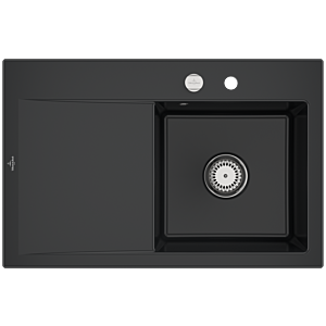 Villeroy and Boch Subway Style 45 built-in sink 334702R7 right, with drain fitting, eccentric operation, pure black, 78 x 51 cm