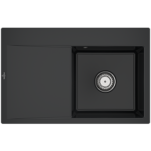 Villeroy und Boch Subway Style 45 Flat Flächenbündige Spüle 33471FR7 rechts, mit Ablaufgarnitur, Handbetätigung, pure black, 78 x 51 cm