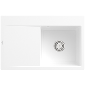 Villeroy und Boch Subway Style 45 Flat Flächenbündige Spüle 33471FRW rechts, mit Ablaufgarnitur, Handbetätigung, stone white CeramicPlus, 78 x 51 cm