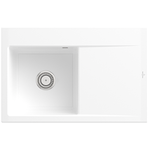 Villeroy et Boch Subway Style 45 Évier plat à encastrer 334801KG gauche, avec garniture de vidage , commande manuelle, blanc neige CeramicPlus, 78 x 51 cm