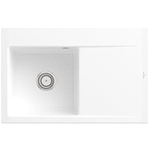 Villeroy et Boch Subway Style 45 Évier plat à encastrer 334801R1 gauche, avec garniture de vidage , commande manuelle, blanc alpin CeramicPlus, 78 x 51 cm