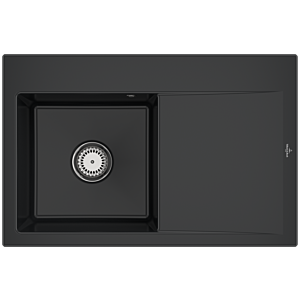 Villeroy and Boch Subway Style 45 Flat built-in sink 334801R7 left, with drain fitting, manual operation, pure black, 78 x 51 cm