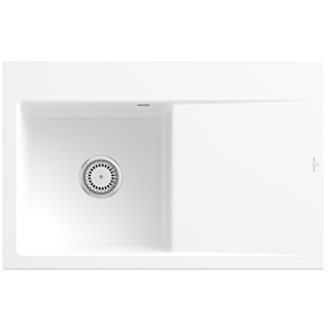 Villeroy et Boch Subway Style 45 Évier plat à encastrer 334801RW gauche, avec garniture de vidage , commande manuelle, blanc pierre CeramicPlus, 78 x 51 cm