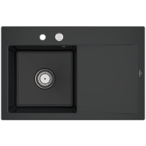 Villeroy und Boch Subway Style 45 Flat Einbauspüle 334802R7 links, mit Ablaufgarnitur, Excenterbetätigung, pure black, 78 x 51 cm