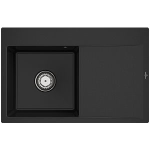 Villeroy and Boch Subway Style 45 Flat flush-mounted sink 33481FJ0 left, with waste set, manual operation, chromite CeramicPlus, 78 x 51 cm