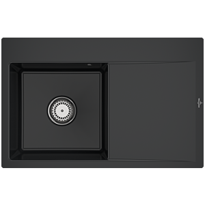 Villeroy und Boch Subway Style 45 Flat Flächenbündige Spüle 33481FR7 links, mit Ablaufgarnitur, Handbetätigung, pure black, 78 x 51 cm