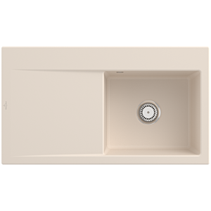 Évier à encastrer Villeroy et Boch Subway Style 50 335101FU vasque à droite, garniture de vidange avec commande manuelle, 900 x 510 mm, Ivoire