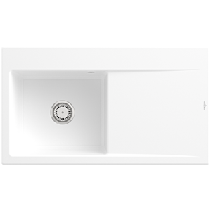 Villeroy und Boch Subway Style 50 Einbauspüle 335201RW links, mit Ablaufgarnitur, 900 x 510 mm, Handbetätigung, stone white CeramicPlus
