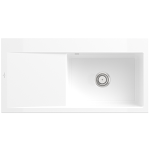 Villeroy und Boch Subway Style 60 Einbauspüle 336101KG Becken rechts, Ablaufgarnitur mit Handbetätigung, 1000 x 510 mm, Snow White