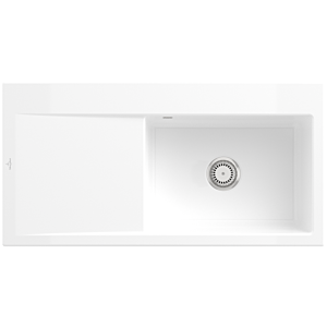 Évier à encastrer Villeroy et Boch Subway Style 60 336101R1 vasque à droite, garniture de vidange avec commande manuelle, 1000 x 510 mm, blanc