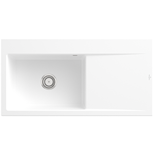 Évier encastrable Villeroy et Boch Subway Style 60 336201RW vasque à gauche, garniture de vidange avec commande manuelle, 1000 x 510 mm, Stone White