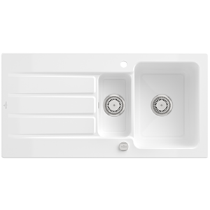Villeroy &amp; Boch Architectura évier encastrable 336502KG avec garniture de vidage et actionnement excentrique, Blanc Neige