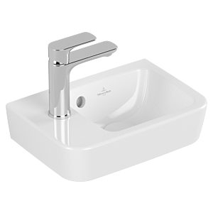 Villeroy und Boch O.novo Handwaschbecken 43423601 36x25cm, eckig, Becken rechts, mit Hahnloch, mit Überlauf, weiß