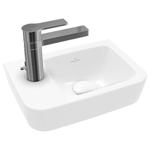 Villeroy und Boch O.novo Handwaschbecken 434237T2 36x25cm, eckig, Becken rechts, mit Hahnloch, ohne Überlauf, weiß AntiBac C-plus