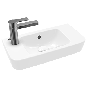 Villeroy and Boch O.novo Cloakroom basin 4342L5T2 50x25cm, tap hole punched through on the left and pre-punched on the right, overflow, white AntiBac C-plus