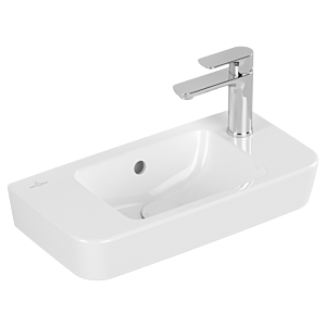 Villeroy und Boch O.novo Handwaschbecken 4342R5T2 50x25cm, Hahnloch rechts durch-, links vorgestochen, Überlauf, weiß AntiBac C-plus