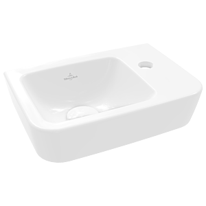 Villeroy et Boch O.novo lave-mains 43433701 36x25cm, carré, lavabo à gauche, avec trou pour robinet, sans trop-plein, blanc