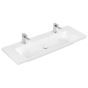Villeroy und Boch Subway 3.0 Schrank-Waschtisch 4A70D1R1 130x47cm, mit 2 Hahnlöcher/ohne Überlauf, weiß C-plus