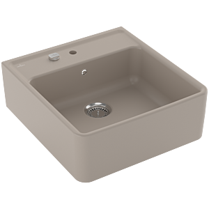 Villeroy et Boch évier simple cuve 632062AM garniture de vidange , actionnement excentrique, kit de fixation, Amande