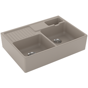 Villeroy et Boch garniture de vidange double cuve 632391AM match0, fonctionnement manuel, restes de cuve, Amande