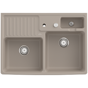 Villeroy and Boch double bowl sink 632392AM drain fitting, eccentric operation, waste bowl, Almond