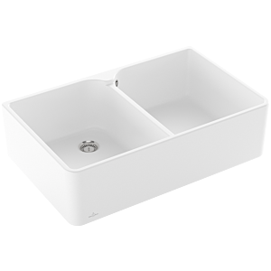 Villeroy and Boch double bowl sink 638001RW waste set with manual actuation, stone white