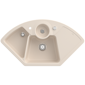 Villeroy et Boch Solo Eck évier d&#39;angle 670802FU garniture de vidange , actionnement excentrique, bac à restes, ivoire
