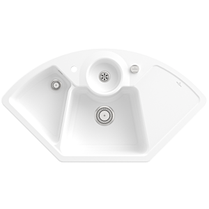 Villeroy et Boch Solo Eck évier d&#39;angle 670802RW garniture de vidange , actionnement excentrique, bac à restes, Stone White