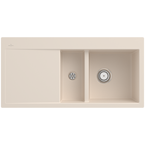 Villeroy and Boch Subway Villeroy and Boch Subway sink 67121FFU basin on the right, with waste set and manual operation, Ivory