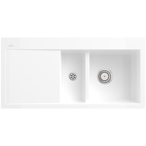 Villeroy and Boch Subway Villeroy and Boch Subway sink 67121FKG basin on the right, with waste set and manual operation, Snow White