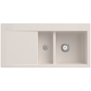 Villeroy and Boch Subway Villeroy and Boch Subway sink 67121FKR basin on the right, with waste set and manual operation, crema