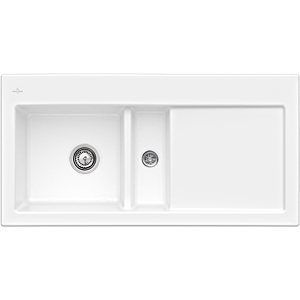 Villeroy und Boch Subway Flächenbündige Spüle 67702FKG Becken links, mit Ablaufgarnitur und Excenterbetätigung, Snow White