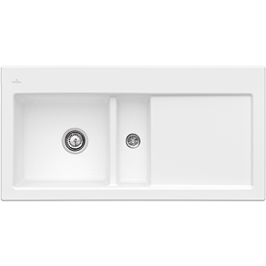 Villeroy und Boch Subway Flächenbündige Spüle 67702FRW Becken links, mit Ablaufgarnitur und Excenterbetätigung, Stone White