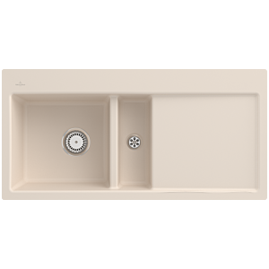 Villeroy and Boch Subway flush-mounted sink 67701FFU left-hand basin, with waste set and manual operation, Ivory